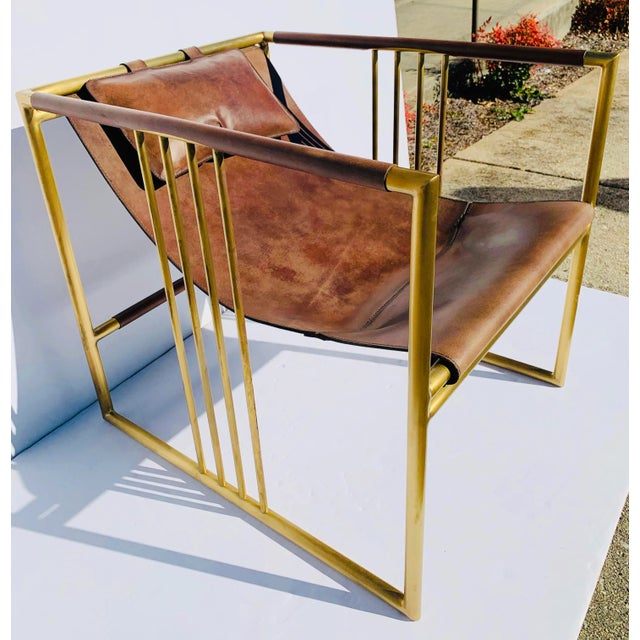 Brown Baker Modern Dark Rustic Brown Leather Sling Chair For Sale - Image 8 of 8