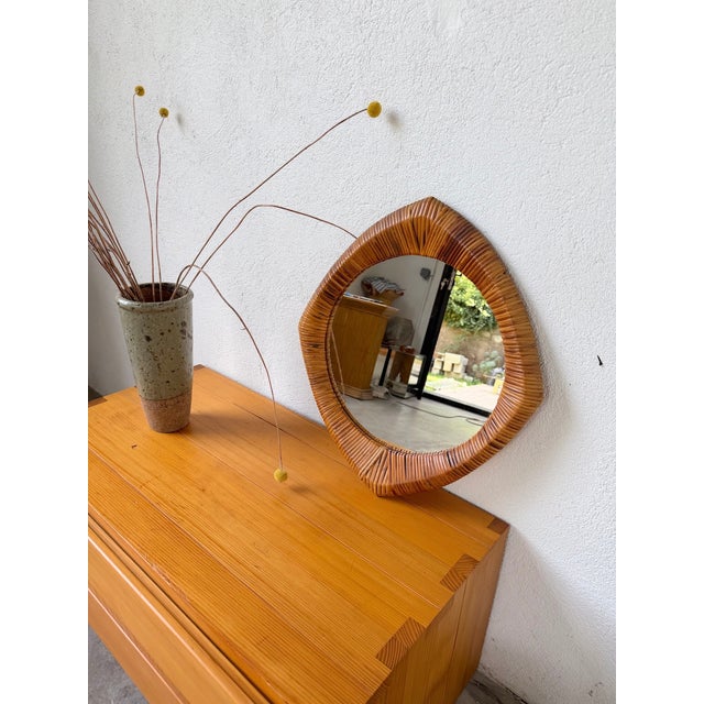 Vintage French Riviera Wicker-Framed Mirror, 1960s For Sale - Image 3 of 18