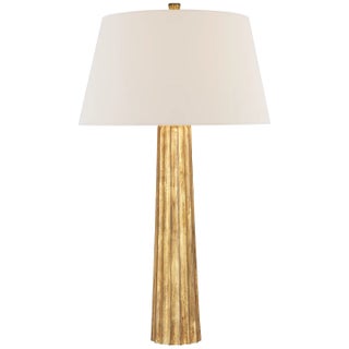 Chapman & Myers by Visual Comfort Signature Fluted Spire Large Cordless Table Lamp in Gilded Iron with Linen Shade For Sale