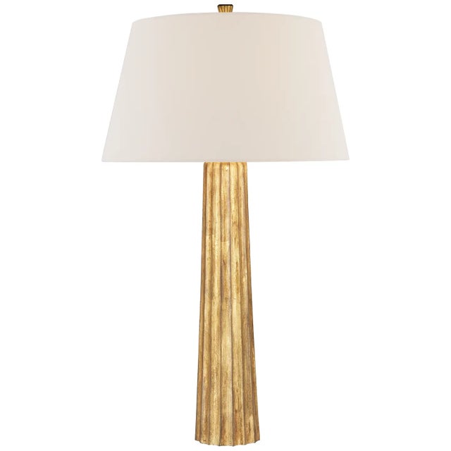 Chapman & Myers by Visual Comfort Signature Fluted Spire Large Cordless Table Lamp in Gilded Iron with Linen Shade For Sale