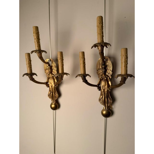 19th Century French Neoclassical Style Bronze Angel Sconces - Pair For Sale - Image 4 of 12