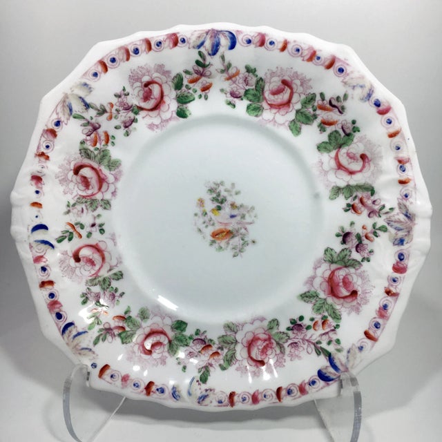 Rose Davenport 19th-Century Hand Colored Floral Porcelain Plate For Sale - Image 8 of 8
