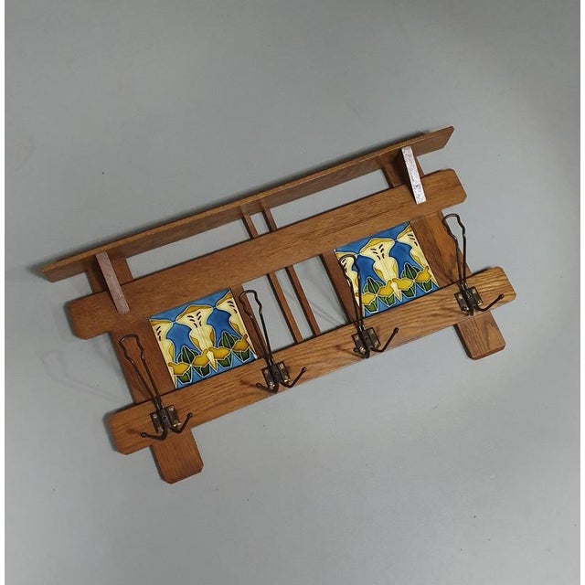 Art Nouveau Wall Coat Rack with Tiles For Sale - Image 10 of 18