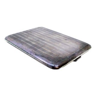 Silver Cigarette Case with Guilloche Stripes For Sale
