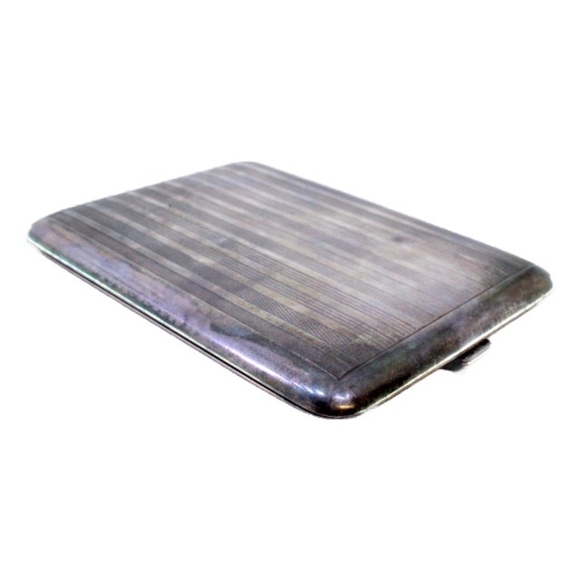 Silver Cigarette Case with Guilloche Stripes For Sale