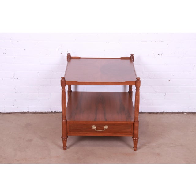 Baker Furniture Company Baker Furniture French Regency Louis XVI Walnut Two-Tier Nightstand or Side Table, Newly Refinished For Sale - Image 4 of 13