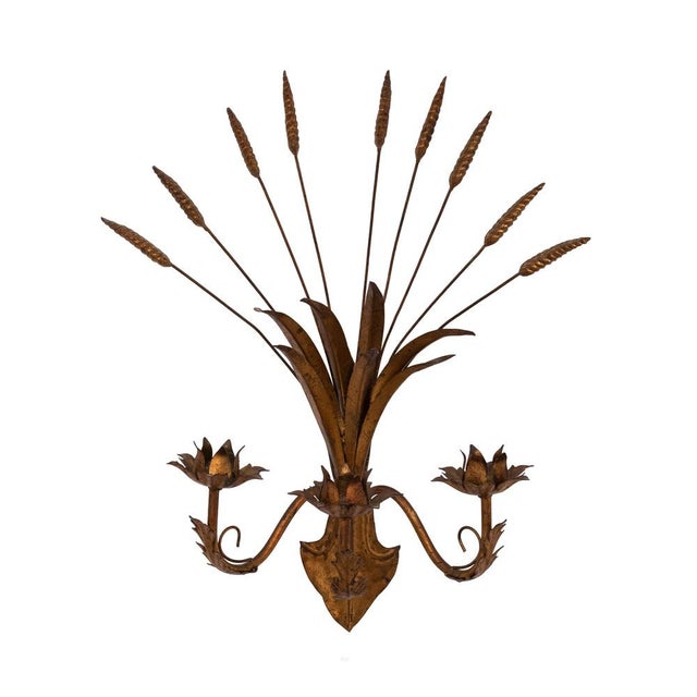 Italian Gilt Metal Wheat Sheaf Candle Wall Sconce, 1950s For Sale - Image 9 of 9