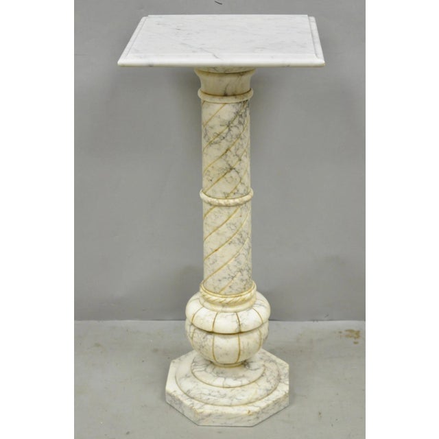 Vintage Italian Classical Carved Marble Column Form Square Top Pedestal Stand For Sale - Image 13 of 13