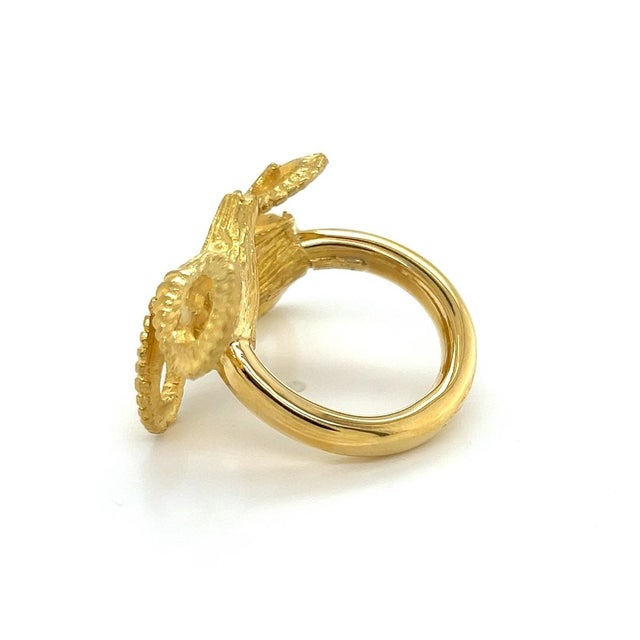 Mid 20th Century Mid 20th Century 18k Solid Yellow Gold Double Rams Head Band Ring - Size 6 For Sale - Image 5 of 8