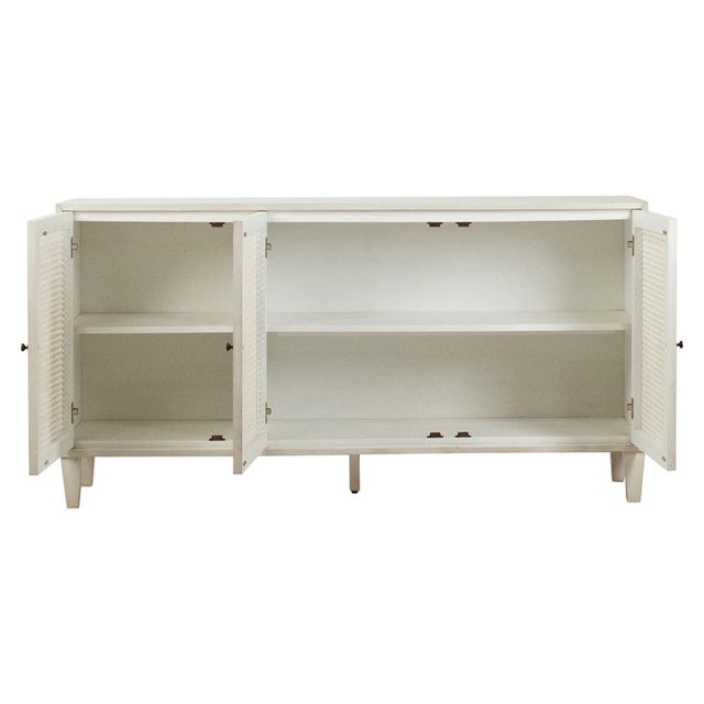 White Wash Acacia & Rattan Sideboard Credenza For Sale - Image 4 of 6