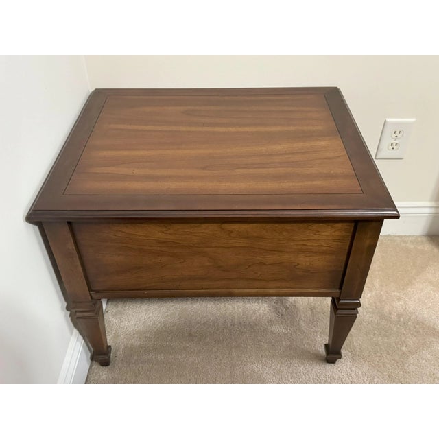 Vintage Mid Century Walnut Rectangular 2-Drawer Side Table with Straight Legs For Sale - Image 9 of 10
