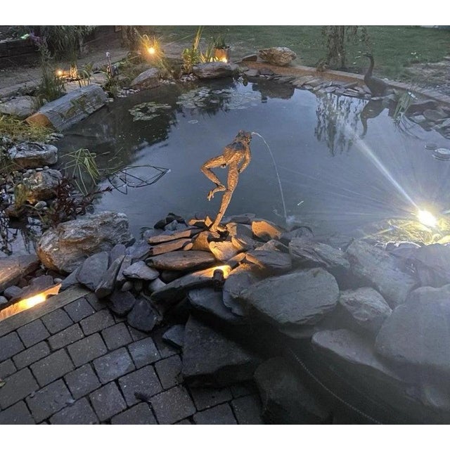 Large Bronze Leaping Frog Fountain Sculpture For Sale - Image 4 of 5