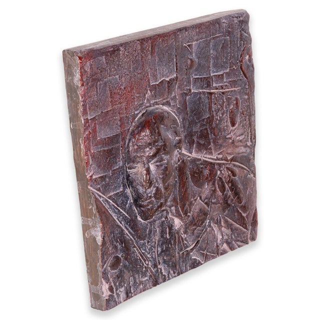 A modernist contemporary ceramic painted tiled by Detroit artist Sergio De Giusti. An abstract figurative composition that...