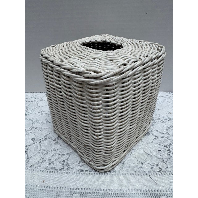 Vintage White Wicker Tissue Box Cover For Sale In Sacramento - Image 6 of 7