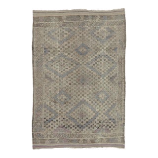 Mid 20th Century Vintage Pastel Embroidered Kilim Rug For Sale