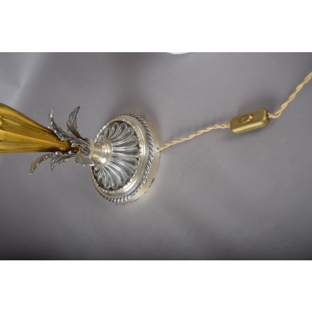 Brass and Silver-Toned Table Lamp with Leaf Base and Pleated Shade, 1960s For Sale - Image 13 of 15