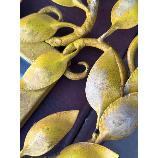 Mid Century Yellow Italian Tole Leaf Mirror For Sale - Image 6 of 8