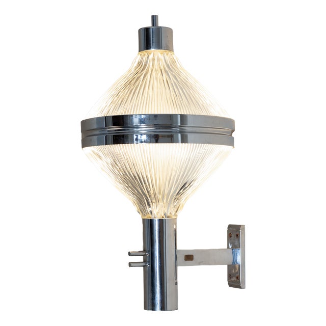 Nickel-Plated Brass and Printed Glass Sconce, 1960 For Sale
