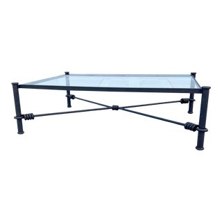 1980s Architectural Rectangular Metal Base Coffee Table With Glass Top For Sale