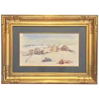 Arthur Meltzer “Winter Farm Landscape” Watercolor For Sale