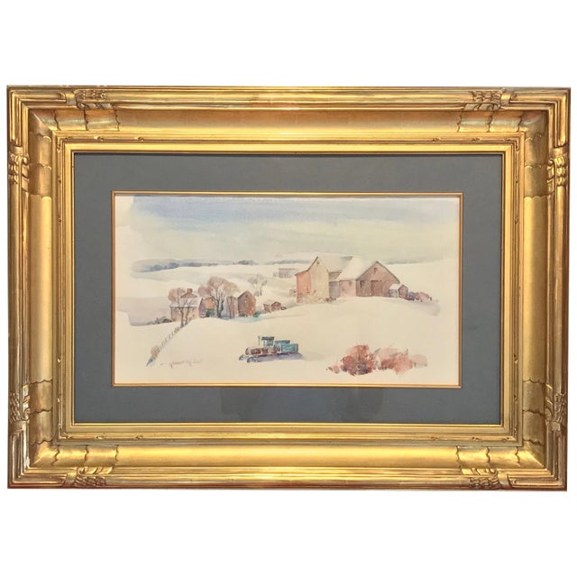Arthur Meltzer “Winter Farm Landscape” Watercolor For Sale