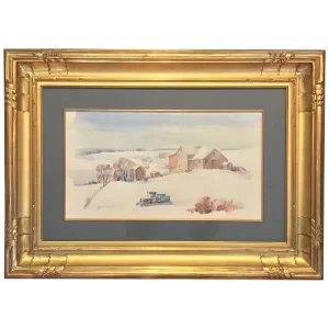 Arthur Meltzer “Winter Farm Landscape” Watercolor