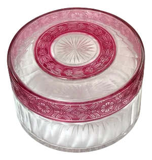 Val Saint Lambert (Atrib.) Red Floral Cut-to-Clear Crystal Table Box