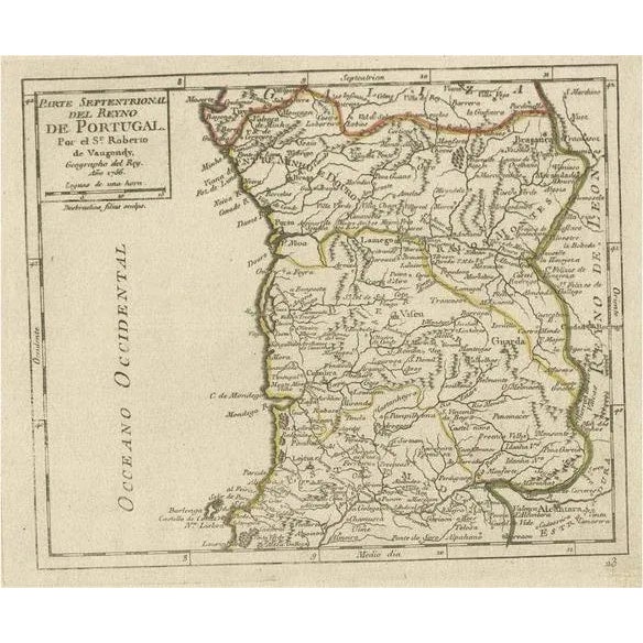 Mid 18th Century Antique Hand-Colored Map of Northern Portugal, 1756 For Sale - Image 5 of 5