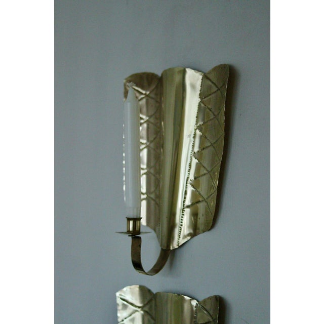 Mid-Century Swedish Brass Shield-Shaped Sconces, Set of 2 For Sale - Image 18 of 18