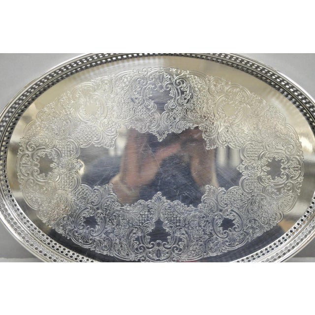 Victorian Vintage William Adams Wa Italy Silver Plated Oval Raised Gallery Bar Tray For Sale - Image 3 of 14