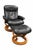 DESCRIPTION: Classic Ekornes Stressless recliner with matching ottoman in black leather. Clean, high-back profile with...
