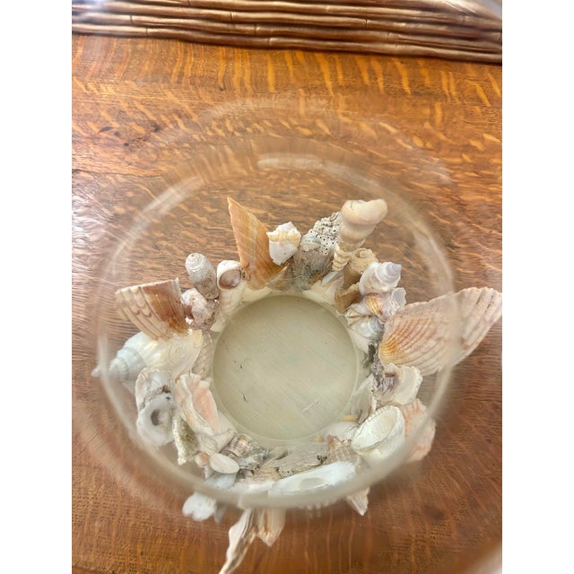 Coastal Palm Beach Handcrafted Seashell Encrusted Glass Hurricane Candle Holder For Sale - Image 10 of 11