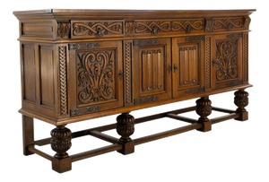 Neo-Renaissance Spanish Large Carved Oak Buffet, 1950