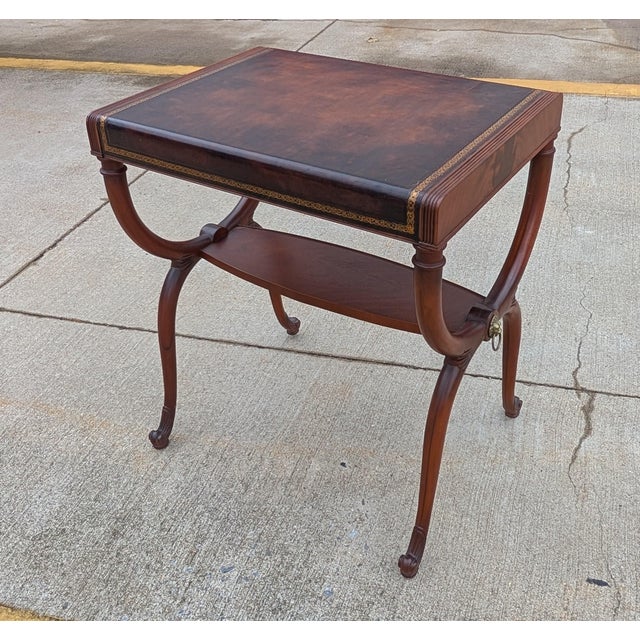 1950s Regency Leather Top Mahogany Side Table With Curule Legs - A Pair For Sale - Image 11 of 16