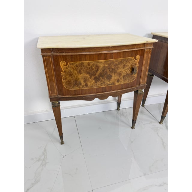 Mid-Century Nightstands with Marble Tops and Brass Details, 1950s, Set of 2 For Sale - Image 4 of 18