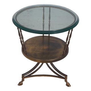 Vintage Regency Style Glass Top Brass Base Occasional Table For Sale