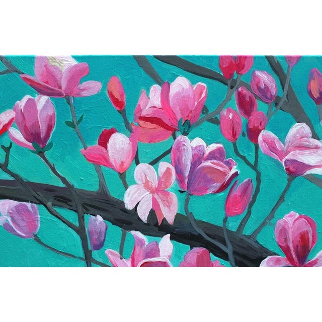 "Blooming Magnolias" Contemporary Botanic Expressionist Acrylic Painting on Canvas by Natalia Bessonova For Sale - Image 4 of 7
