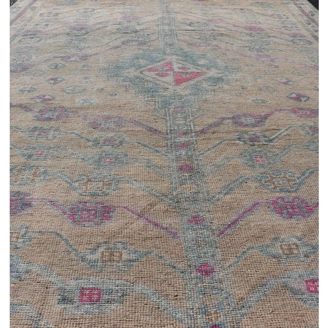 Tribal Vintage Persian Shiraz With Tribal Design in Soft Yellow, Pink, and Blue Gray For Sale - Image 3 of 11