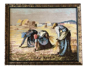 Vintage Original Needlepoint Picture Framed “The Gleaners” by Francois Millet