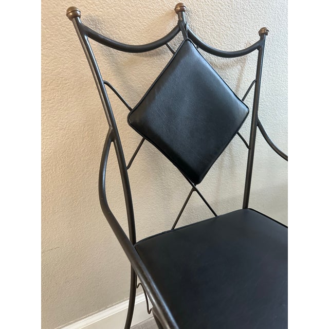 1950s 1950s Rare Samuel Copelon Iron Accent Armchair With Diamond Back and Brass Finials For Sale - Image 5 of 8
