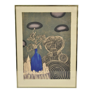 Naftali Bezem Surrealist Lithograph Signed Print "Woman With Vase" Judaica Art