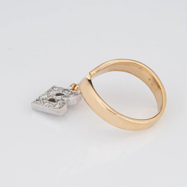 Vintage Letter B Charm Ring Diamond V Shaped Sz 3.75 Pinky Estate Fine Jewellery For Sale - Image 4 of 6