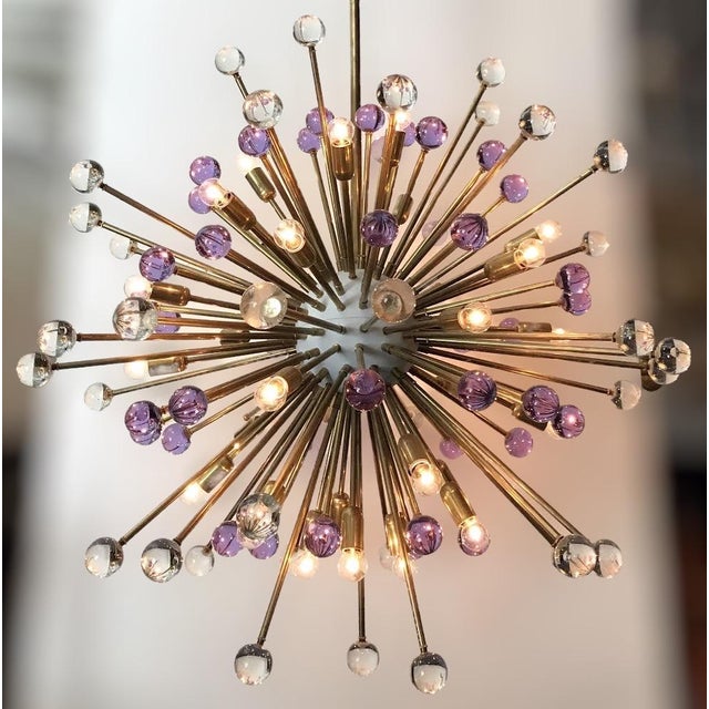 Glass 21st Century Italian Burst Clear and Lilac Murano Glass Sphere Sputnik by Fabio LTD For Sale - Image 7 of 9