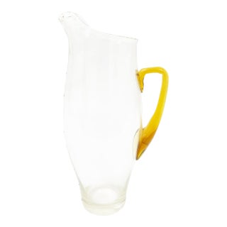 1930's Oversized Vintage Hand Blown Clear & Honey Amber Pitcher For Sale