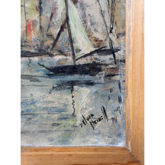 Vintage Framed Impressionist Oil on Board Painting of Sailboats, Circa 1974 For Sale - Image 11 of 16