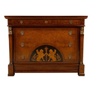1980s Empire Style Chest of Drawers W/ Griffin Motifs &Hidden Drawer, Neoclassical Dresser For Sale
