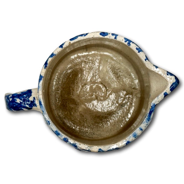 Unusual Antique American Blue Spongeware & Flower Decorated Stoneware Milk Pitcher Circa Late 19th Century For Sale - Image 14 of 18