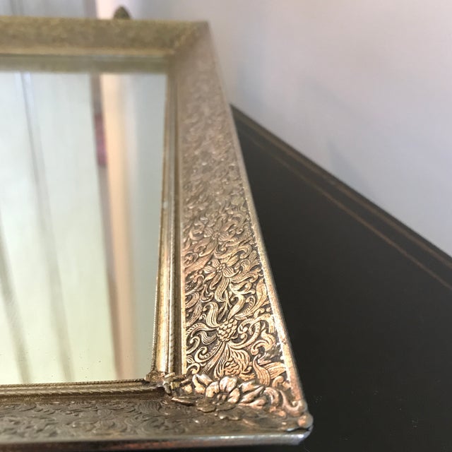 Floral Brass and Mirrored Table Top Tray Chairish