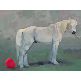 Dissolution by Shelli Langdale | Oil on gallery canvas of a white horse beside a red ball For Sale