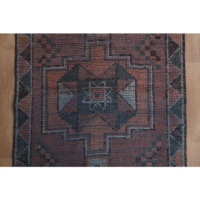1970s 1970s Vintage Turkish Handmade Wool & Cotton Purple Runner Rug For Sale - Image 5 of 11